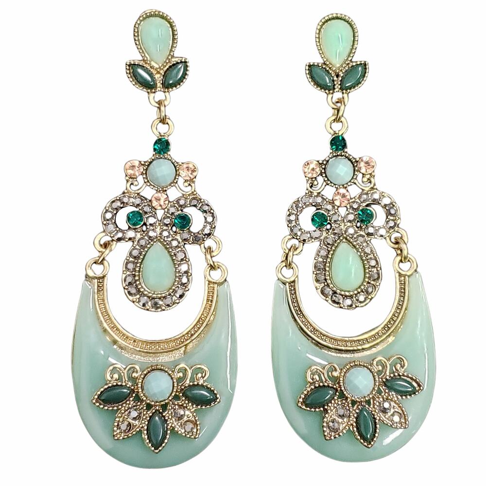 Handmade Chunky Green Jade Statement Earrings | Coastal Boho | Beaded | Fall